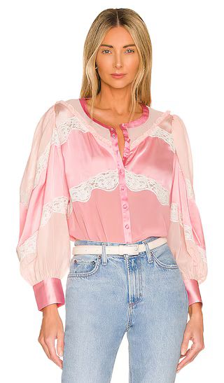 Zavia Blouse in Pastel Pink Colorblock | Revolve Clothing (Global)