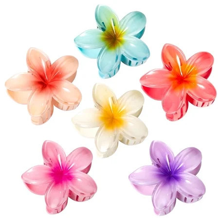 6 Pack Flower Hair Clips for Women, Hawaiian Flower Claw Clips for Thick Thin Hair, Cute Summer Beach Hair Accessories | Walmart (US)