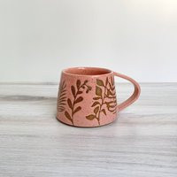 Modern Coral Tropical Leaf Coffee Mug | Etsy (US)