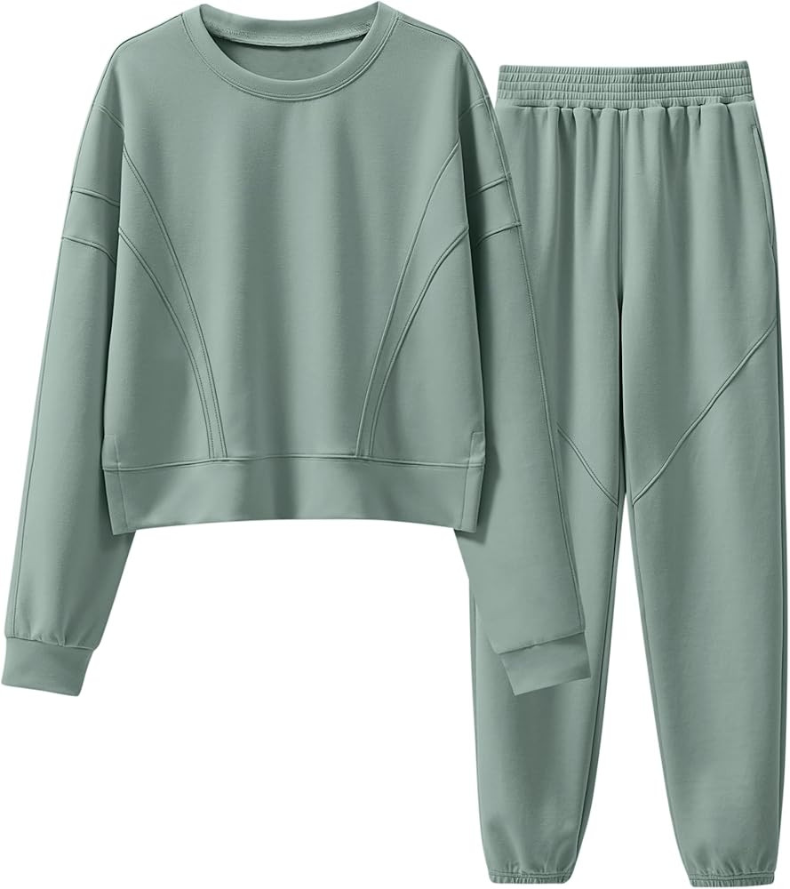 ANRABESS Womens Two Piece Sets Sweatsuit Cropped Sweatshirt & Joggers Sweatpants Tracksuit Sweat ... | Amazon (US)