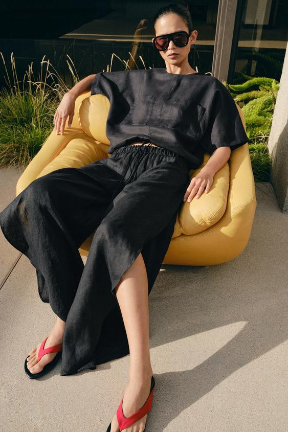 ZW COLLECTION VENTED LINEN PANTS | Zara US