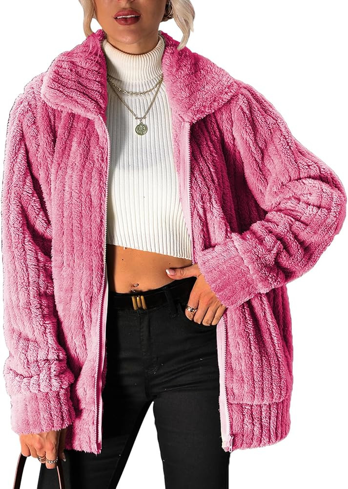 Vipwest Women's Fleece Jacket Women Full Zip Long Sleeve Lapel Collar Sherpa Coat Outerwear with ... | Amazon (US)