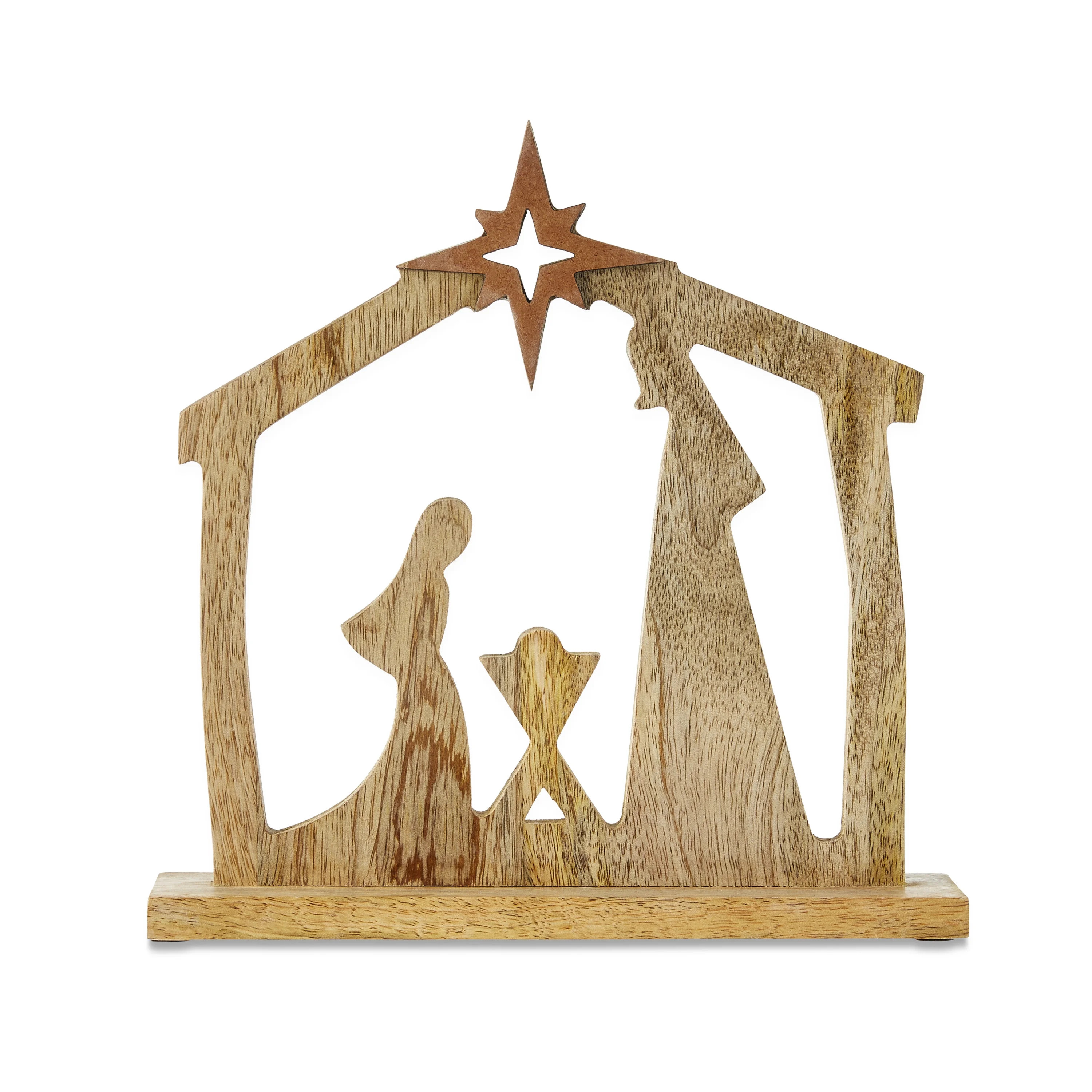 Wood Nativity Scene Silhouette Tabletop Decor in Natural Wood Finish, 10 in, by Holiday Time | Walmart (US)