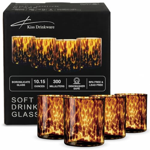 Joseph Sedgh Collection Tortoise Shell DOF Lowball Glass Set of 4 \u2013 10.15 oz Borosilicate Wh... | Amazon (US)