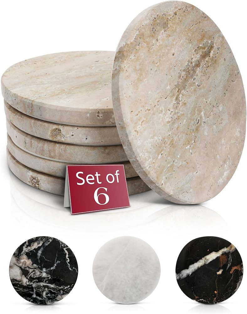 Gusto Nostro Beige Travertine Coasters - Absorbent Stone Coasters Set of 6 - High-end, Natural St... | Amazon (US)