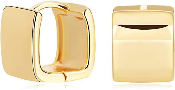 14K Gold Plated Hoop Earring Small Square Huggies Hoops For Women, Minimalist Cute Earrings for W... | Amazon (US)