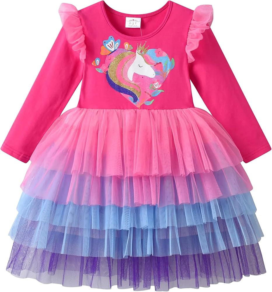 DXTON Toddler Girls Dress Long Sleeve Tutu Winter Birthday Party Dress for Little Girl 3-8T | Amazon (US)