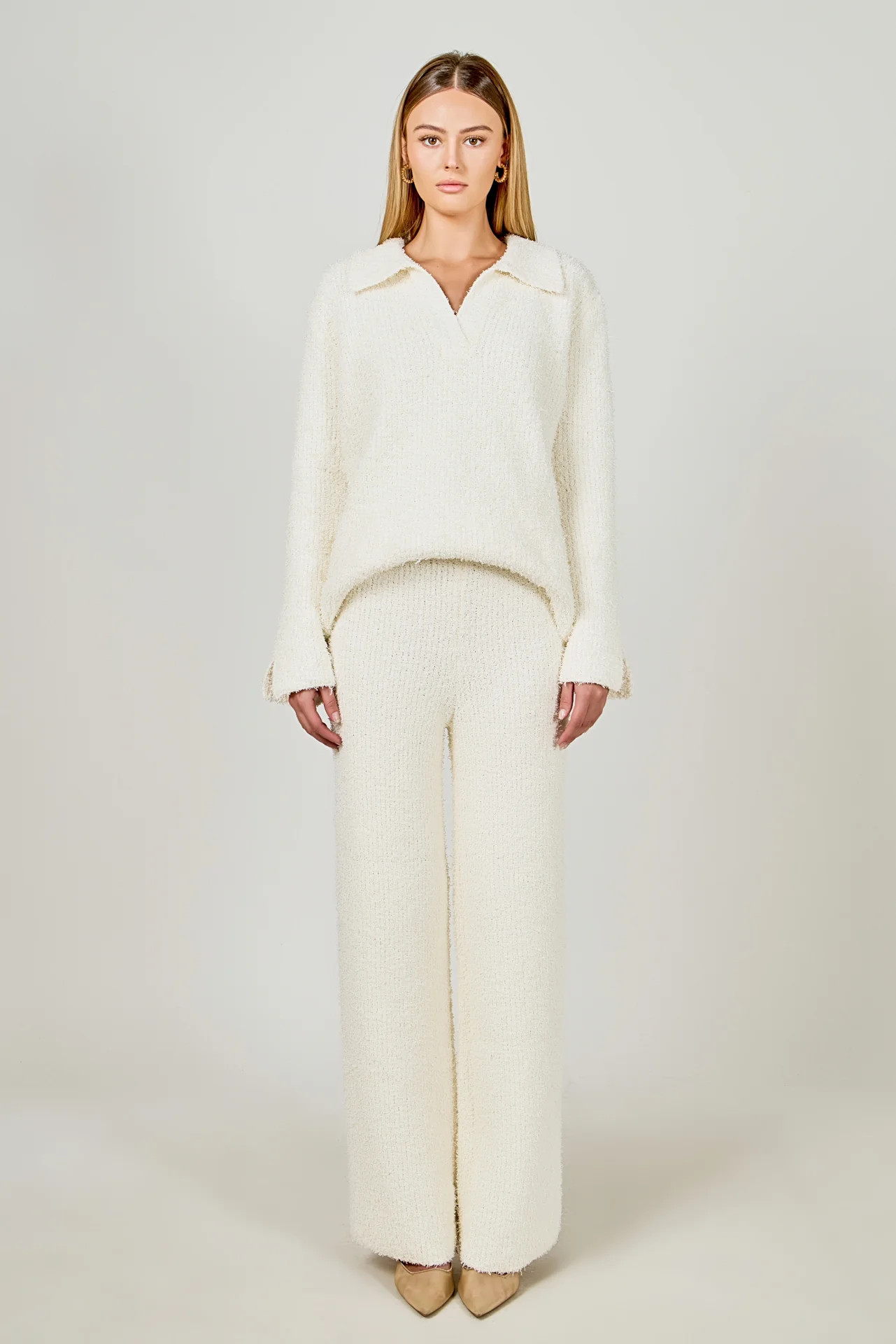 Textured Fuzzy Collared Sweater | Endless Rose