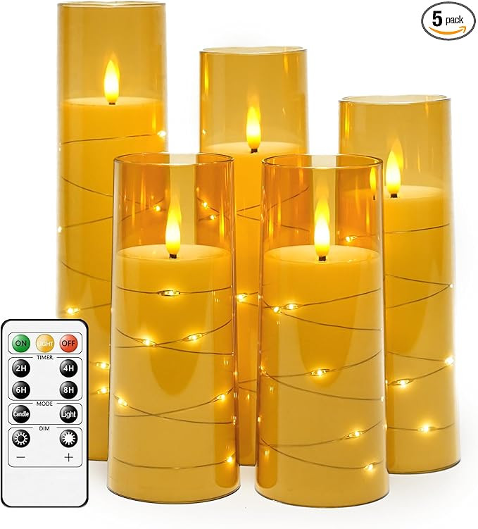 Flameless LED Candles with Timer 5 Pc Flickering Flameless Candles for Romantic Ambiance and Home... | Amazon (US)