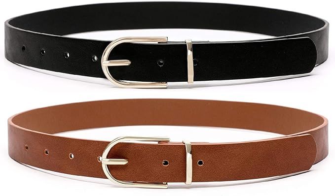 Earnda 2 Pack Brown Belt Women's Chic Faux Leather Waist Belt for Jeans | Amazon (US)