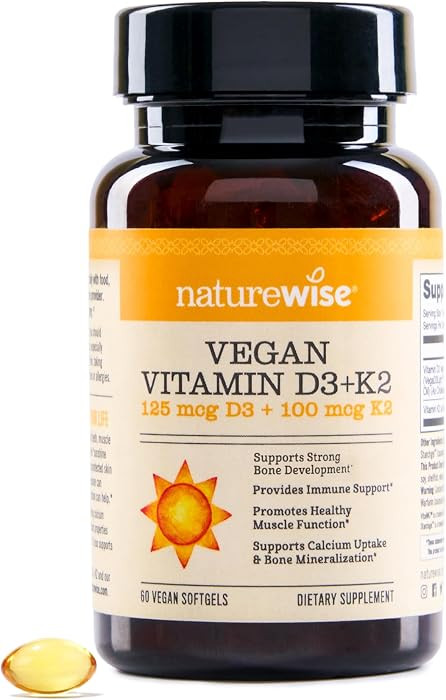 NatureWise Vegan Vitamin D3 + K2 - Natural D3 5000IU + Natural Vitamin K2 100mcg - Bone Support -... | Amazon (US)
