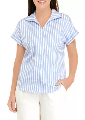 THE LIMITED Women's Cap Sleeve Yarn Dyed Shirt, Blue, Small | Belk