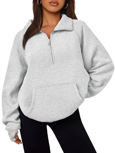 Trendy Queen Womens Oversized Sweatshirts Quarter Zip Pullover Long Sleeve Fall Fashion 2025 Winter Clothes Thumb Holes Grey L | Amazon (US)