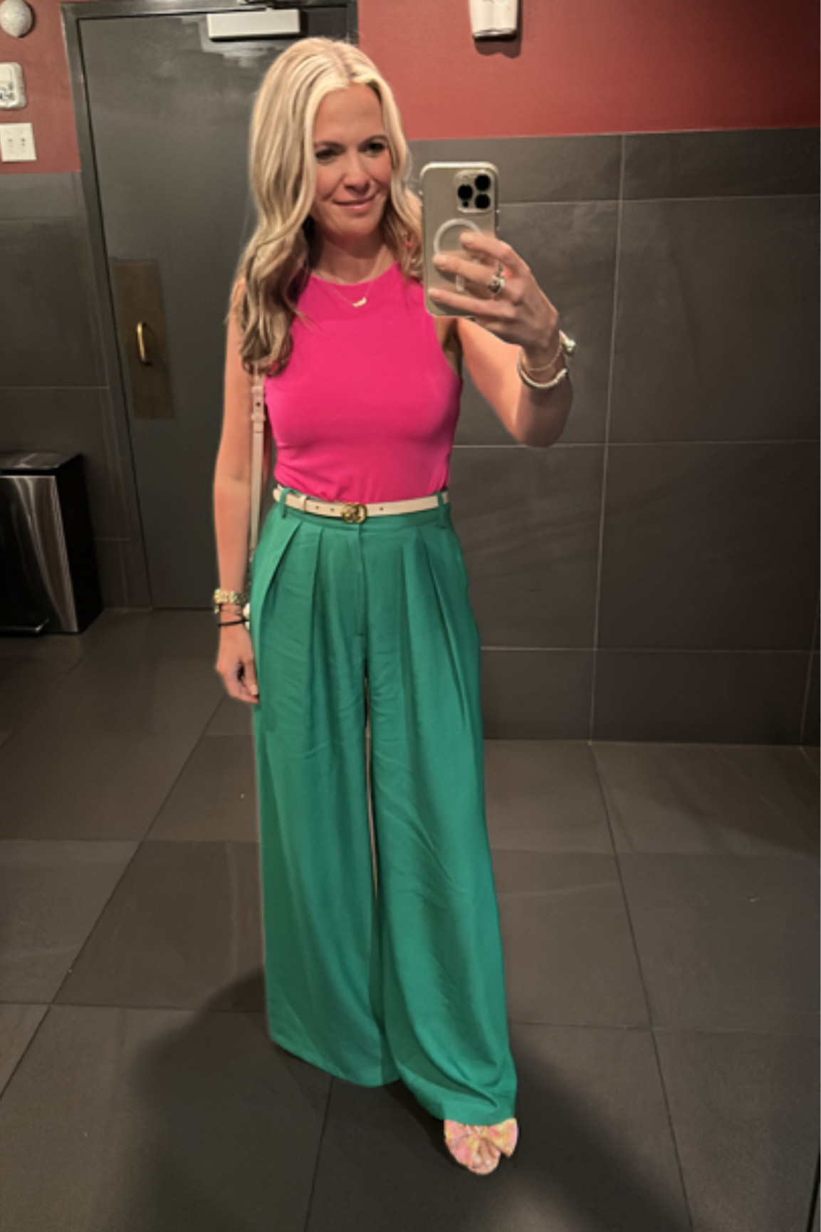 Hot pink | green pants | what I wore to dinner in Nashville 

The pants are on sale! 

#LTKstyletip #LTKsalealert #LTKshoecrush