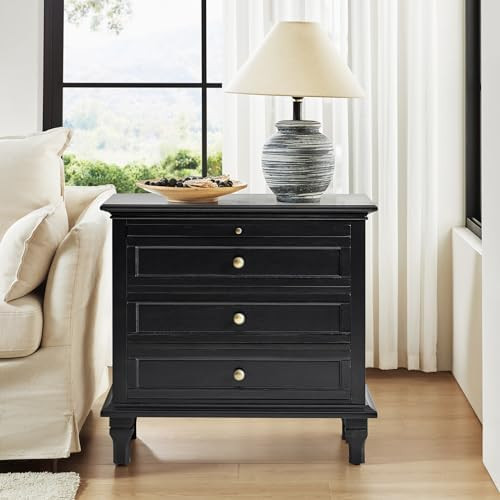 HULALA HOME Farmhouse 3 Drawer End Table with Tray, Drawer Organizer with Solid Wood Legs, End Ta... | Amazon (US)