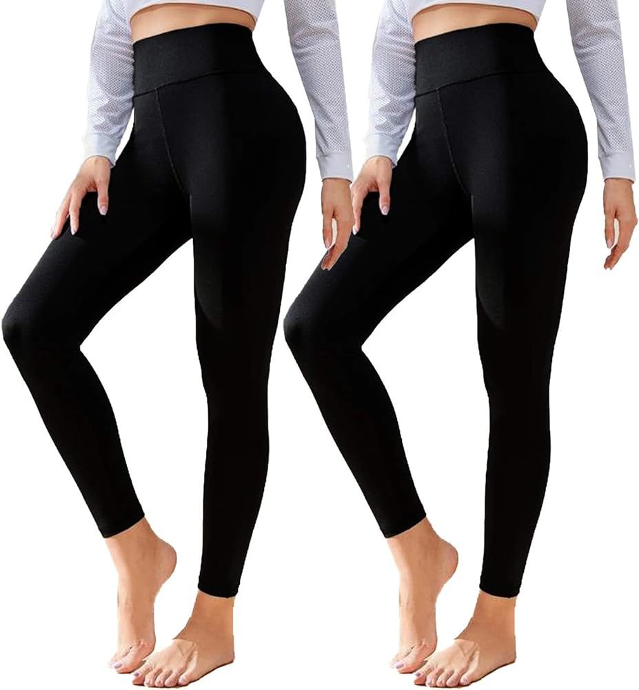 2 Pack Leggings for Women Butt Lift-High Waisted Tummy Control Workout Running Black Yoga Pants | Amazon (US)