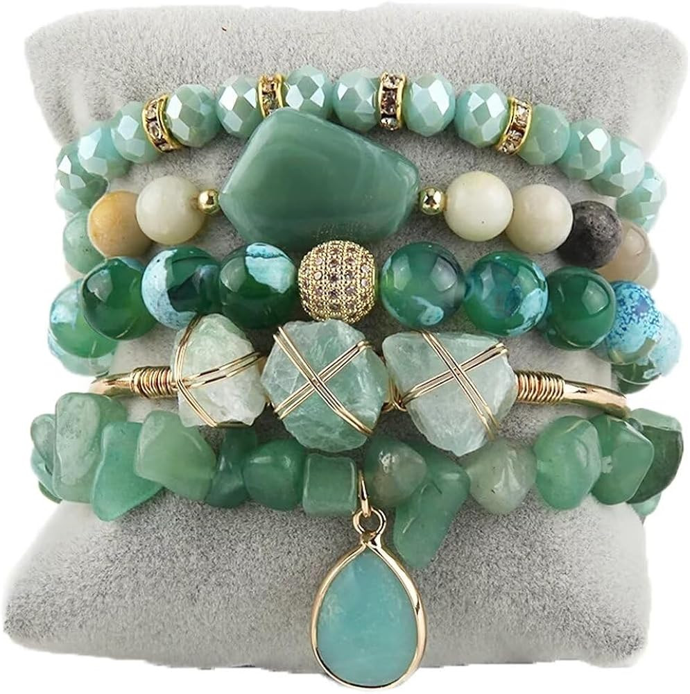 5PCS 6PCS Natural Boho Beaded Bracelets/Bangle for Women Men,Healing Turquoise Jasper Agate Cryst... | Amazon (US)