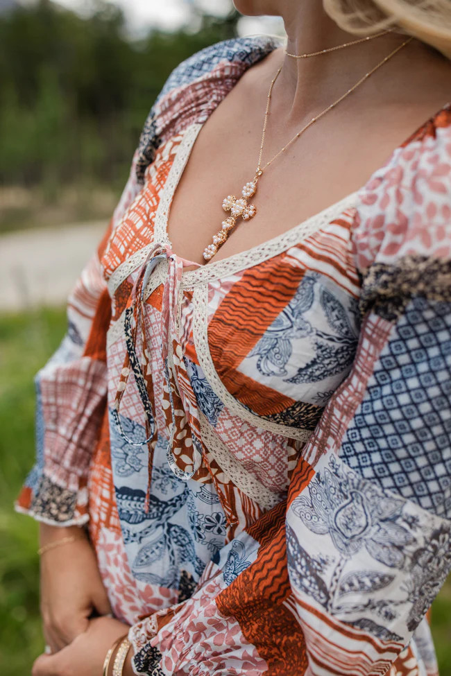 Autumn Attitude Patchwork Long Sleeve Maxi Dress | Pink Lily