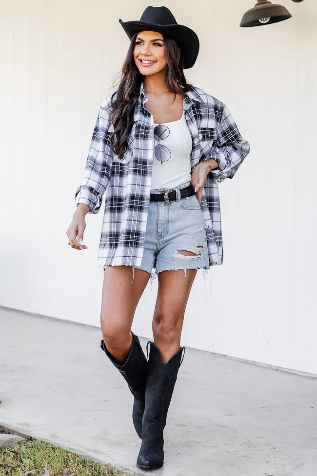 Round It Up Black and White Plaid Button Front Shirt | Pink Lily
