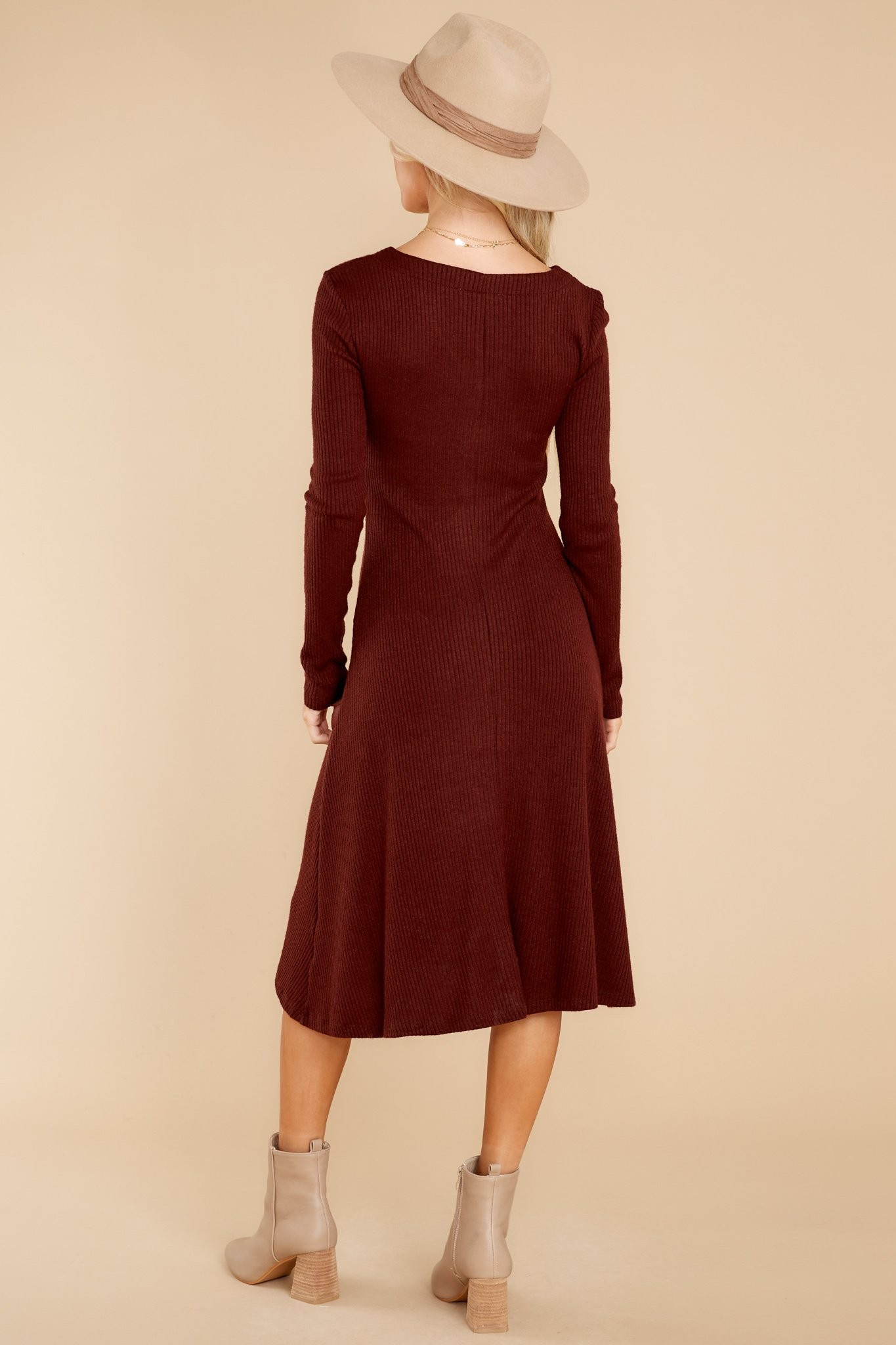 Keep It Uptown Chocolate Knit Midi Dress | Red Dress 