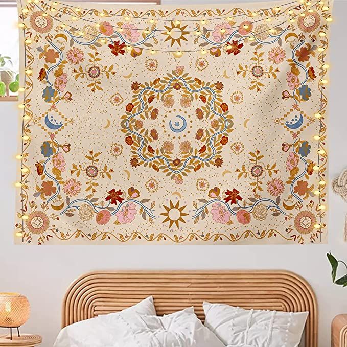 Wall Tapestry Bohemian - Floral Vine Tapestry Wall Hanging Celestial Sun Moon and Star Tapestries... | Amazon (US)