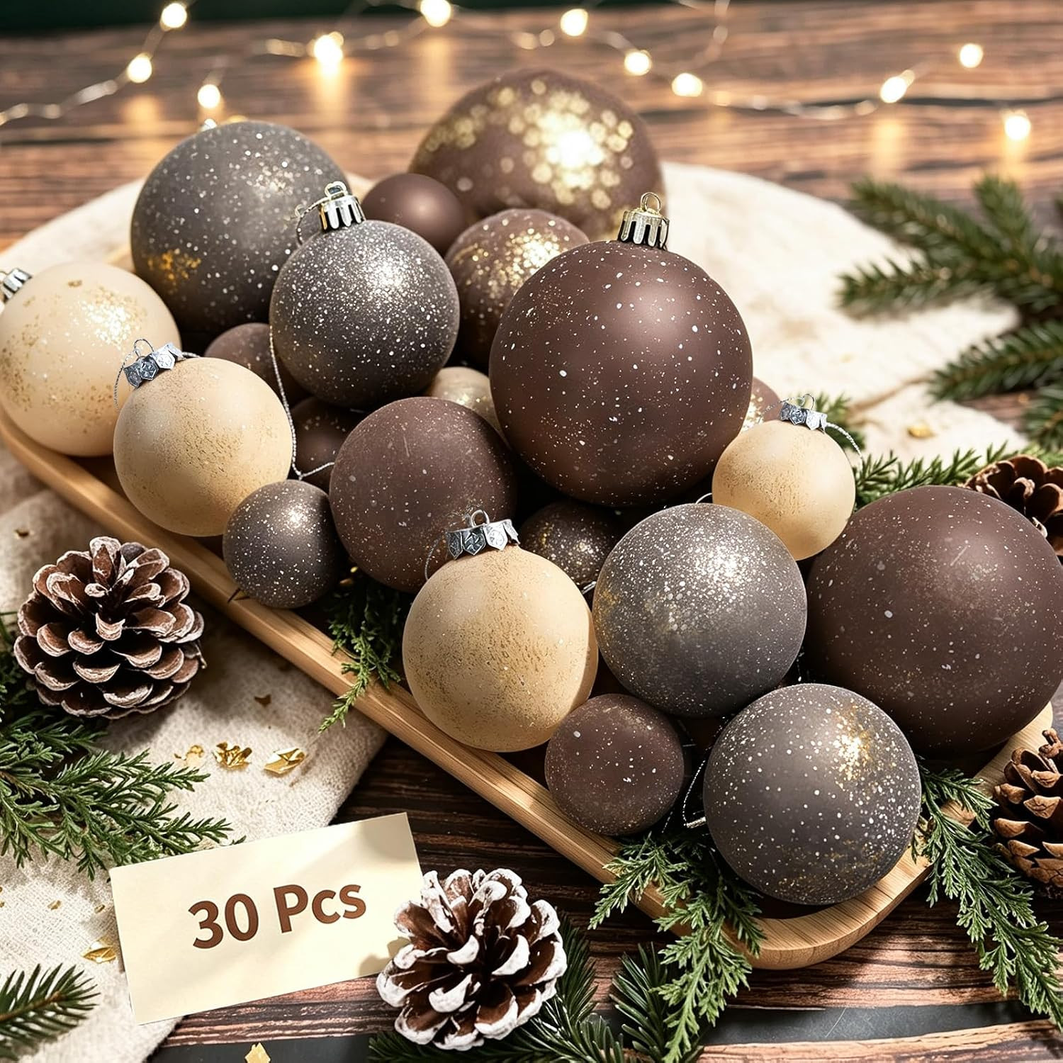 Thewe 30Pcs Vintage Shatterproof Christmas Ball Ornaments Set，Brown | Amazon (US)