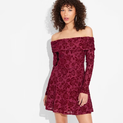 Women's Long Sleeve Flocked Mini Fit and Flare Dress - Wild Fable™ | Target
