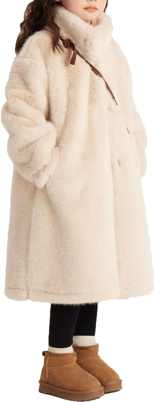 Girls Winter Dress Coat Windbreaker Clothes Fur Outwear Kids White Fleece Jacket | Amazon (US)