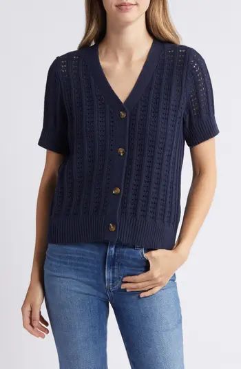 Open Stitch Short Sleeve Cardigan | Nordstrom