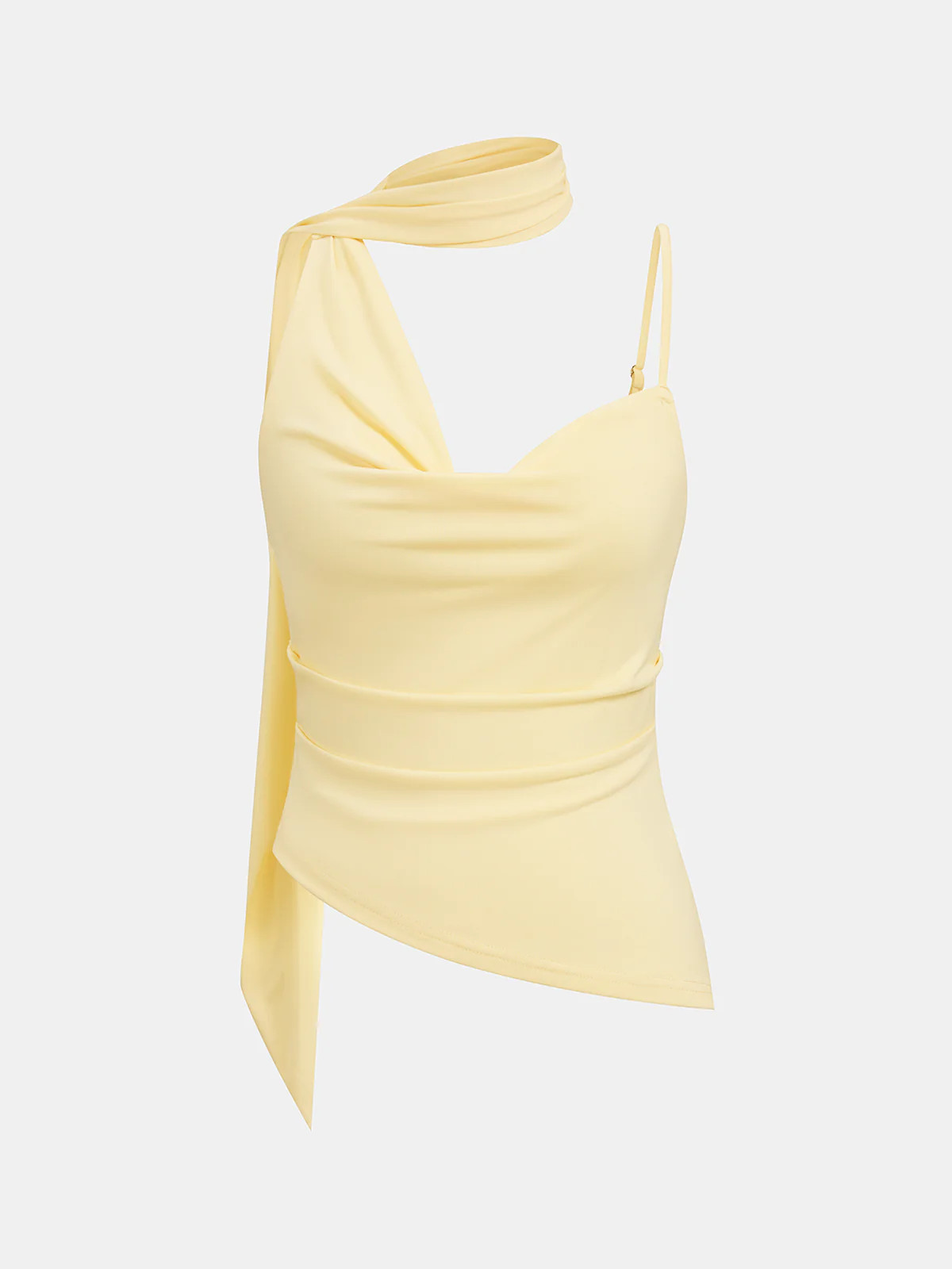 Asymmetric Draped Tie Neck Cami Top | Commense