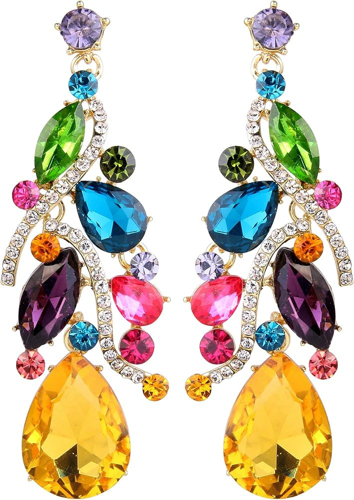 BriLove Women's Bohemian Boho Crystal Multi Teardrop Filigree Cluster Chandelier Dangle Earrings | Amazon (US)
