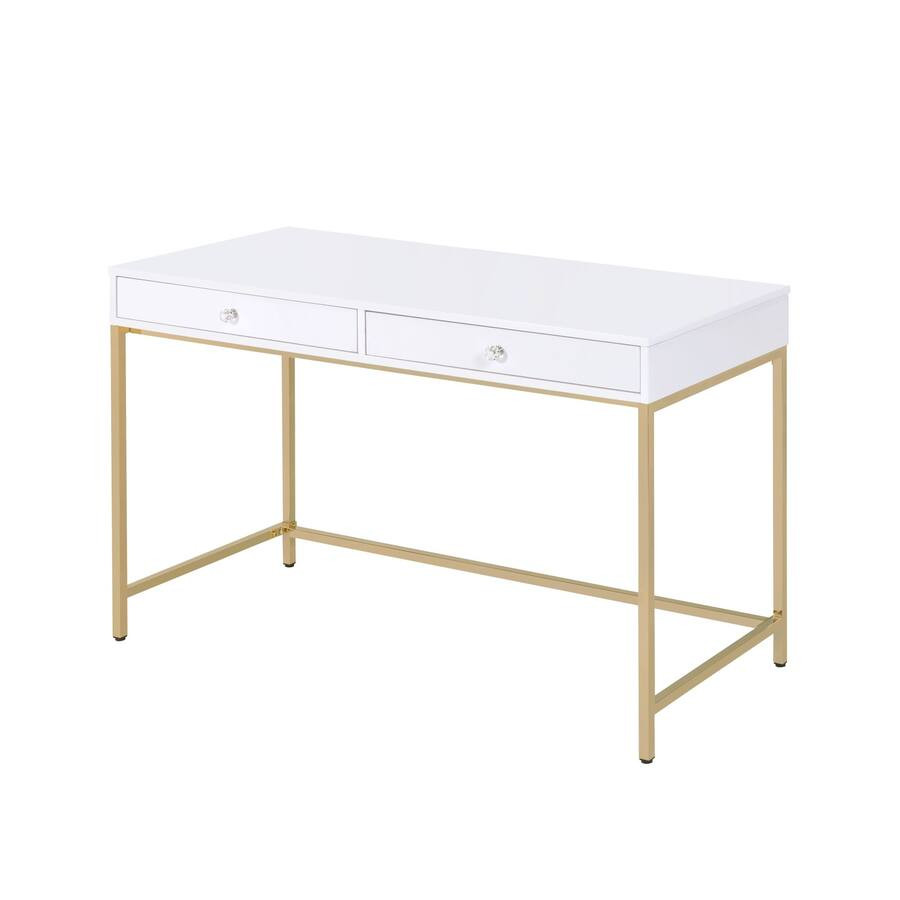 GOODSILO - Contemporary High Gloss Writing Desk with Metal Base and Two Storage Drawers for Moder... | Best Buy U.S.