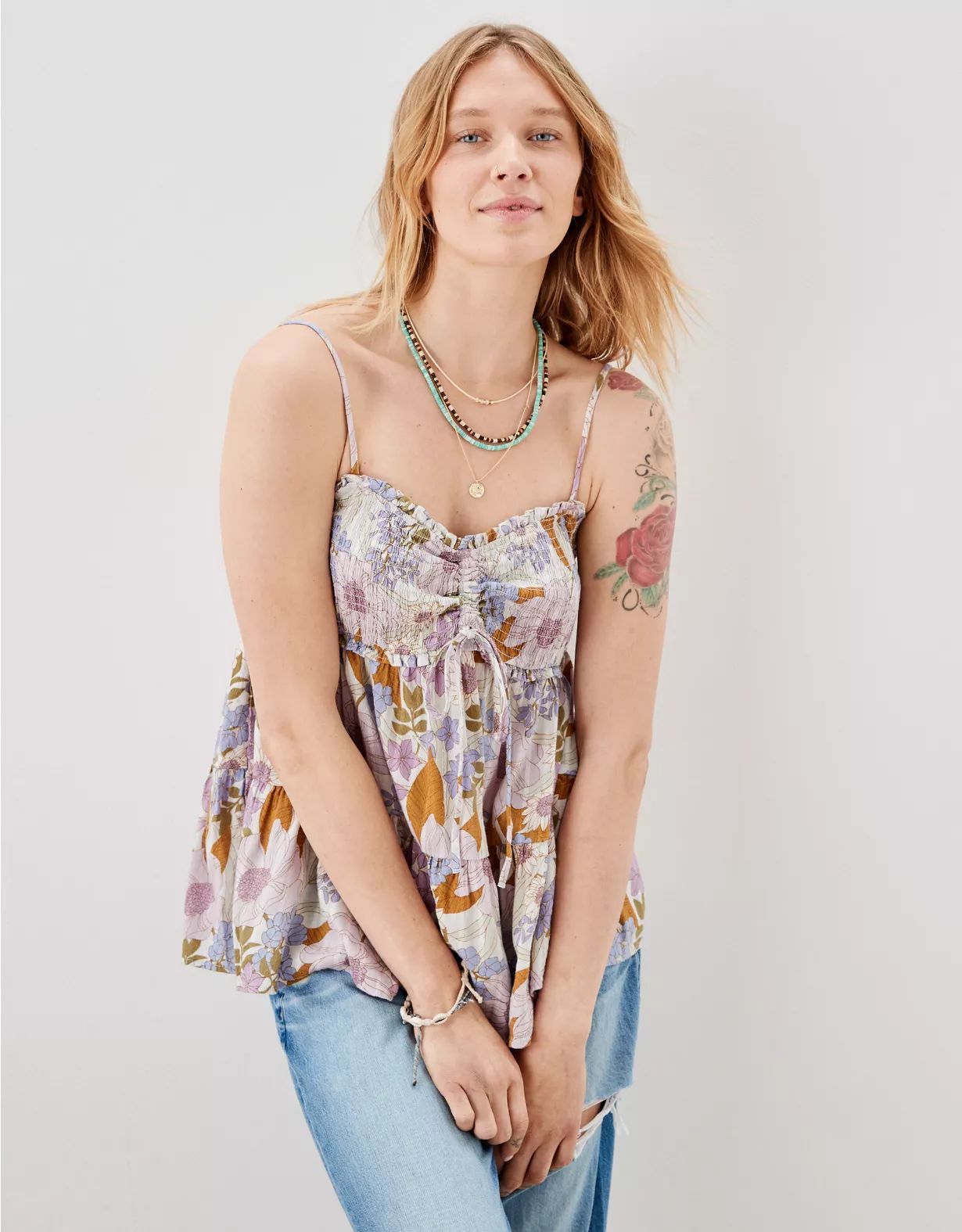 AE Smocked Babydoll Cami | American Eagle Outfitters (US & CA)