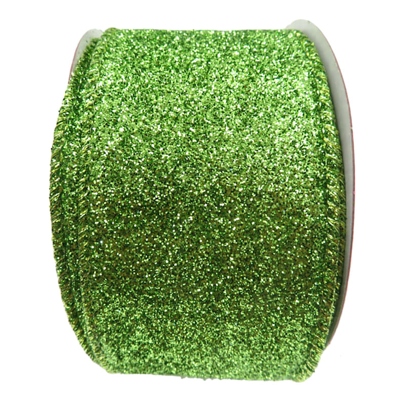 2.5" Green Glittered Ribbon, 10yd | At Home