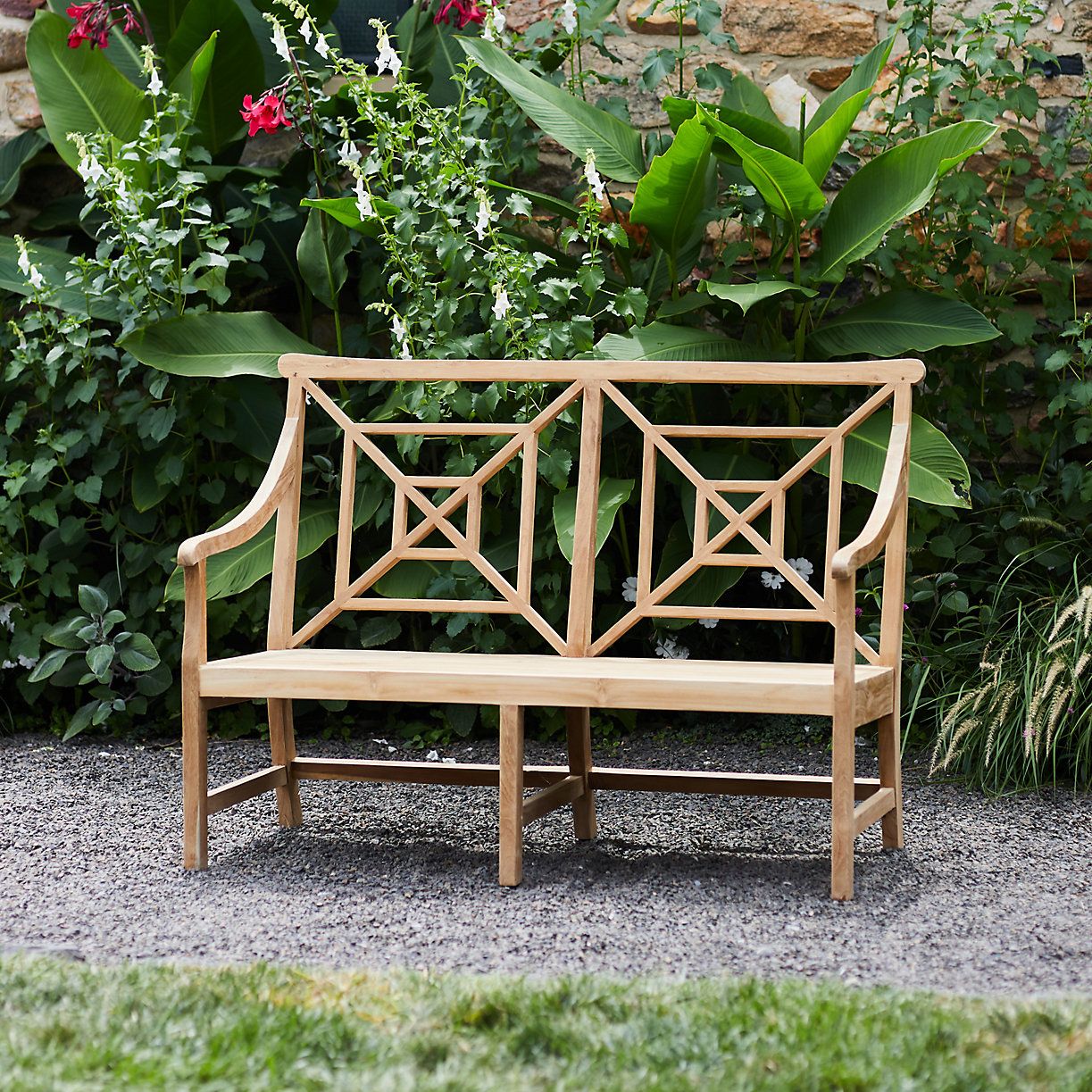 Garden Teak Fretwork Two Seat Bench | Terrain