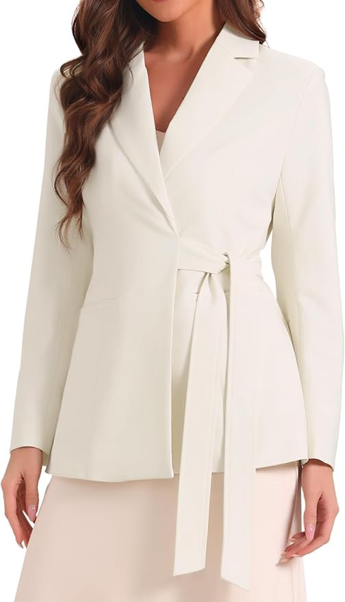 Allegra K Casual Belted Blazer for Women's Lapel Long Sleeve Work Office Wrap Blazer Jackets | Amazon (US)