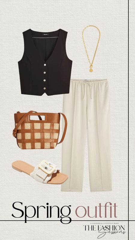 Spring Outfit | Linen Pants | Neutral Spring Outfit Ideas | Women's Outfit | Fashion Over 40 | Forties I Sandals | Gold | Vest | Summer Bag | Workwear | Accessories | The Fashion Sessions | Tracy

#LTKover40 #LTKSeasonal #LTKstyletip