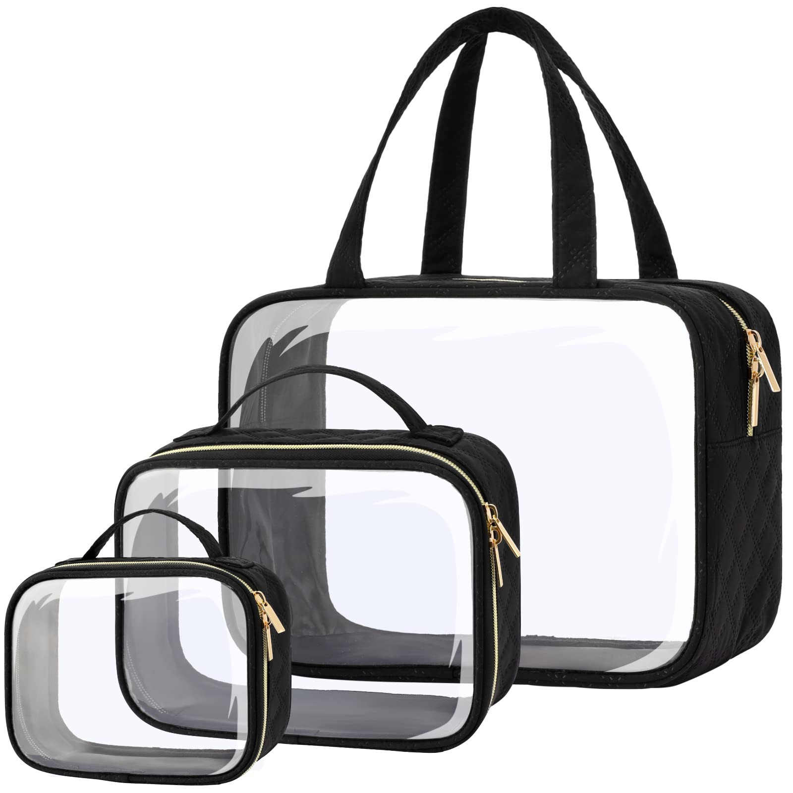 PACKISM Clear Toiletry Bags - 3 Pack Makeup Bags with Handle, Large Opening, Waterproof Cosmetic ... | Amazon (US)