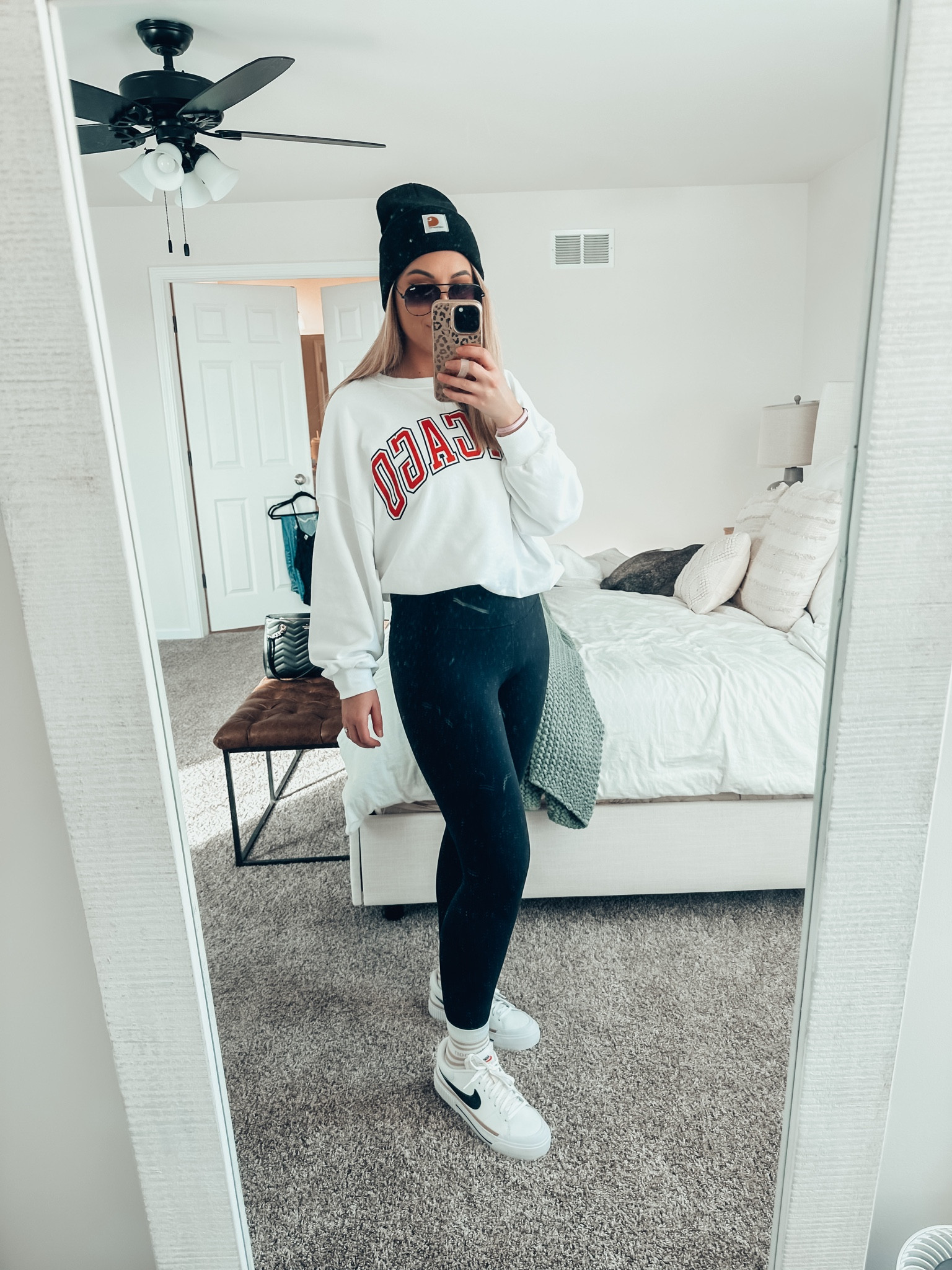 Basketball game outfit! Black beanie, oversized Chicago sweater, Amazon align legging dupe, platform Nikes, Lululemon socks

#LTKshoecrush #LTKFind #LTKstyletip
