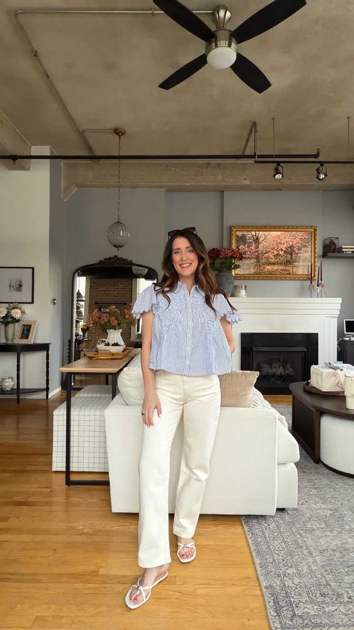 Button up scallops flutter sleeve breast feeding friendly top and wide leg Levi’s jeans. SHELBI20 gets you 20% off at Anthropologie. Wearing a M

#LTKSaleAlert #LTKootd #LTKmomlife