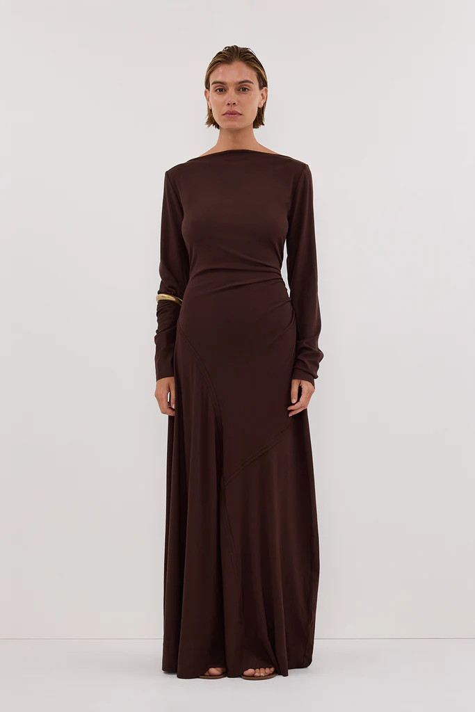 HADLEY CHOC LONG SLEEVE KNIT MAXI DRESS | DISSH