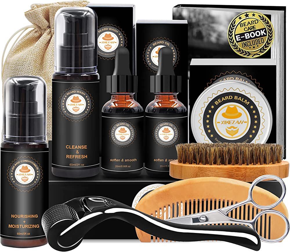 Upgraded Beard Grooming Kit w/Beard Conditioner,Beard Oil,Beard Balm,Beard Brush,Beard Shampoo/Wa... | Amazon (US)