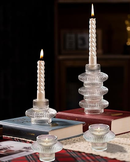 Taper Glass Candle Holder Set of 6 for Taper Candles and Tea Lights, Candle Stick Holder Set for ... | Amazon (US)