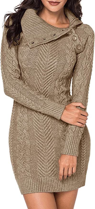 BLENCOT Womens Turtleneck Long Sleeve Elasticity Chunky Cable Knit Pullover Sweaters Jumper at Am... | Amazon (US)