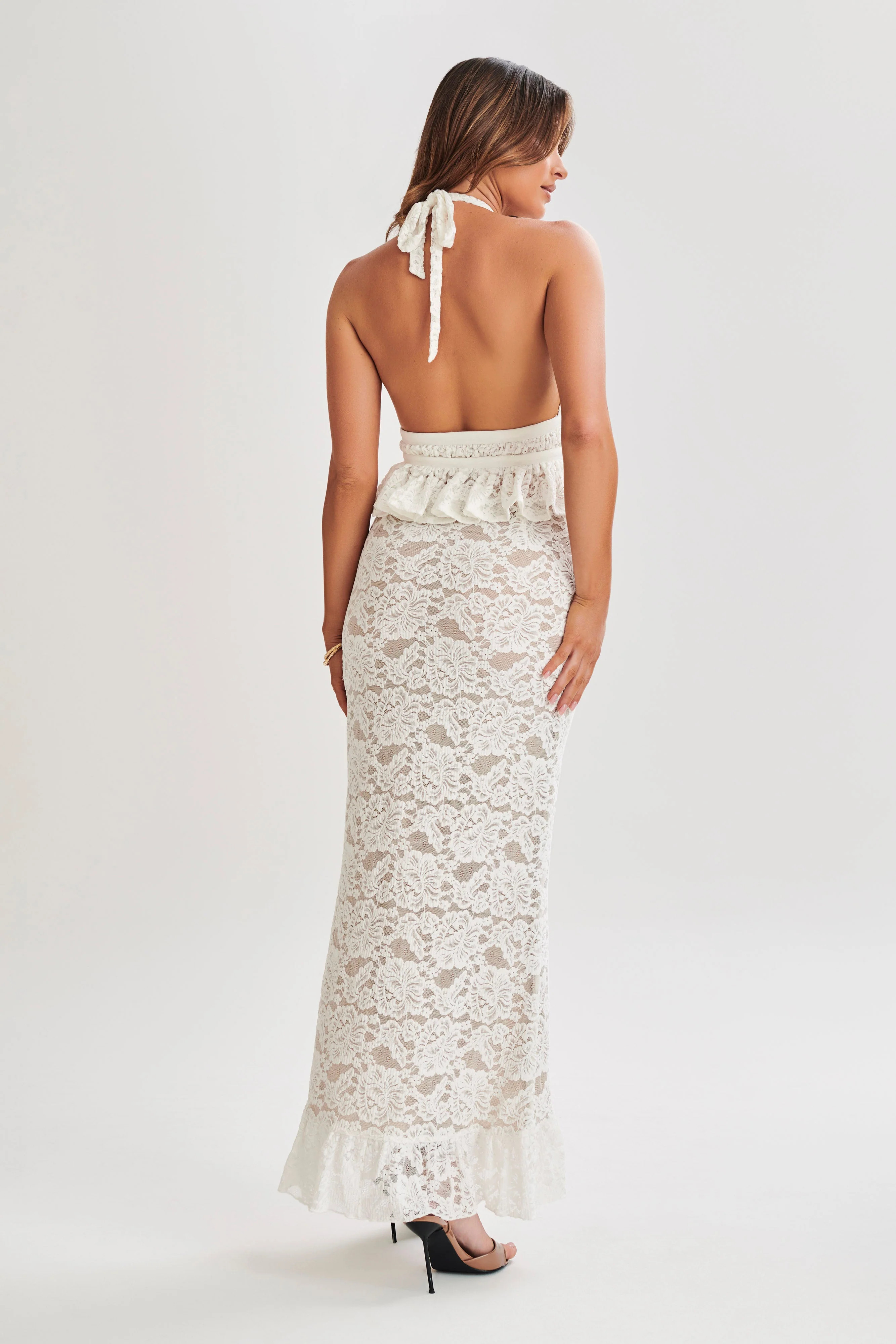 Artemis Lace Plisse Maxi Skirt - Ivory | MESHKI US