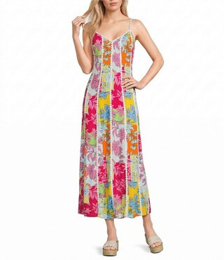 Floral Print V-Neck Maxi Dress | Dillard's