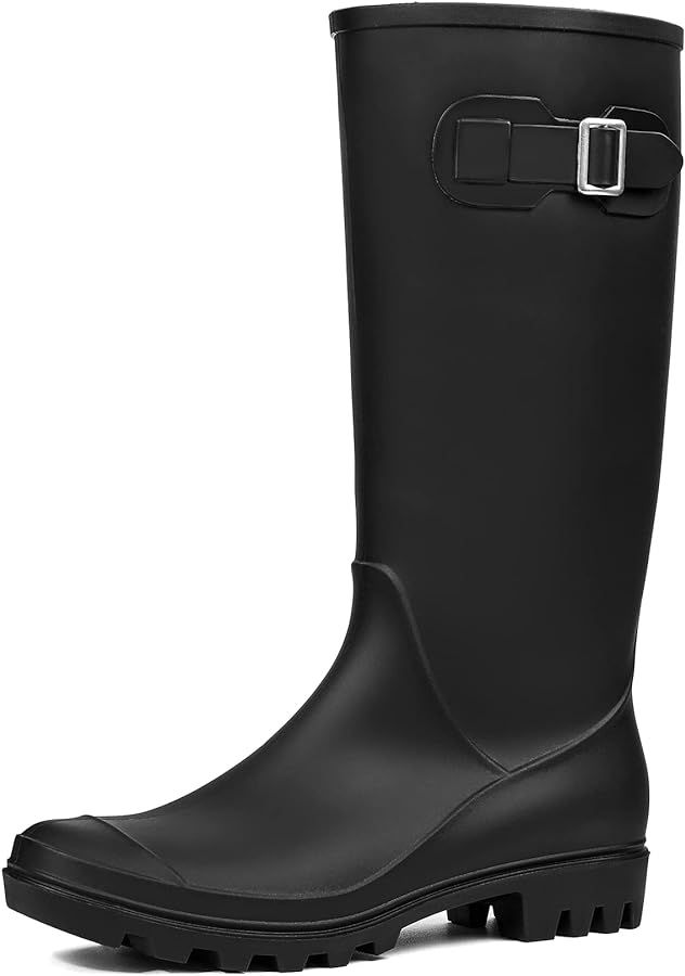DKSUKO Women's Tall Rain Boots Garden Boots Waterproof Wellington Rubber Boots | Amazon (US)