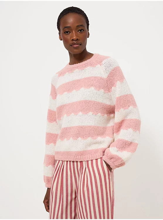 Scallop Crew Neck Striped Knitted Jumper | George