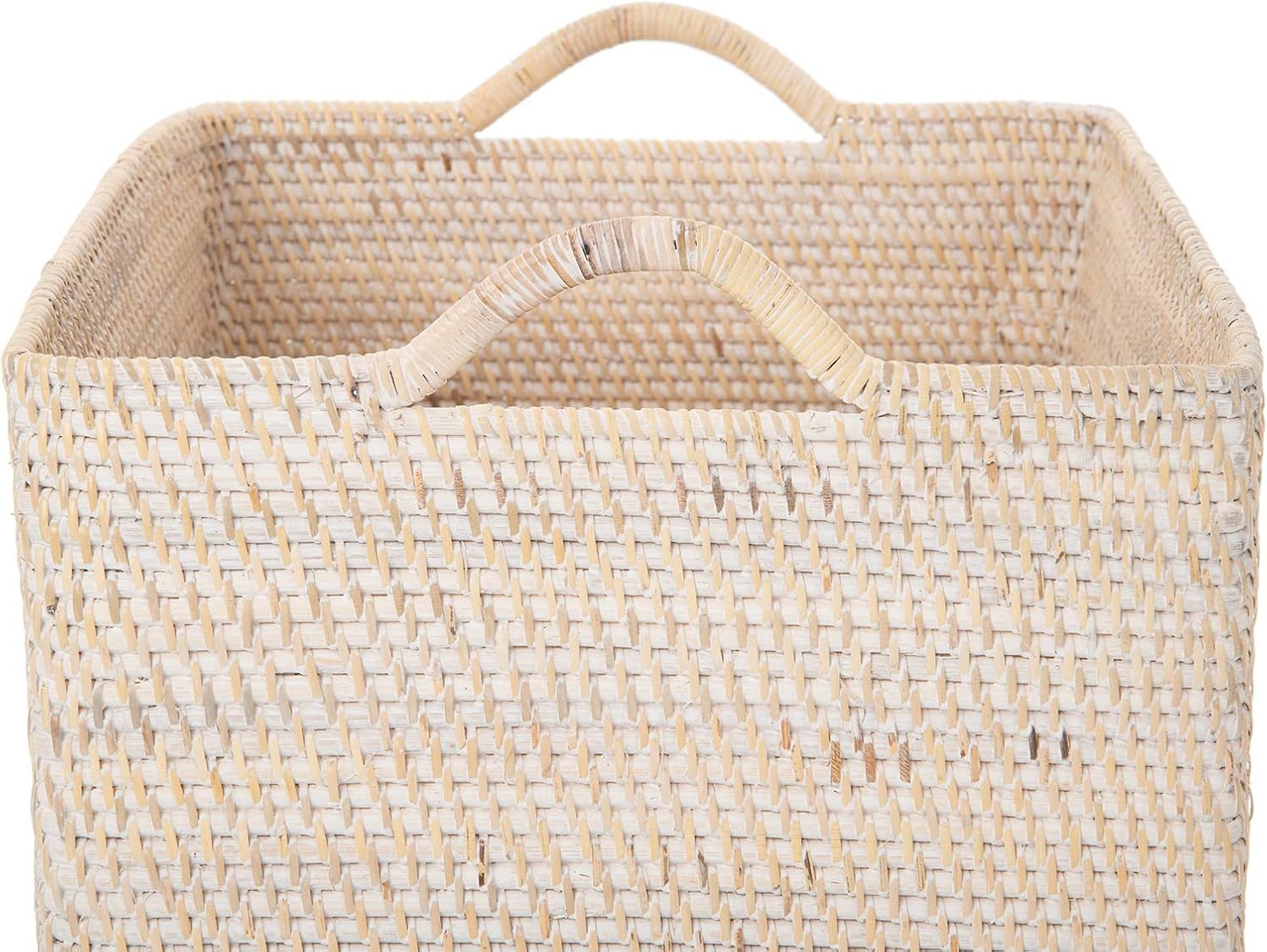 Loma Rectangular Rattan Storage Basket with Handles - Large - White-Wash - Coastal-Inspired Handw... | Amazon (US)