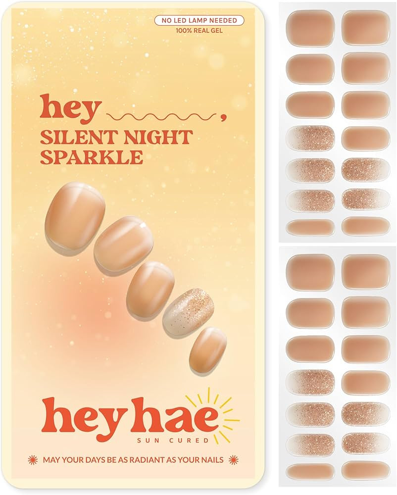 Heyhae Semi Cured Gel Nail Strips | No LED Lamp Needed | Gold, Sparkle | Easy Apply & Remove, Sal... | Amazon (US)